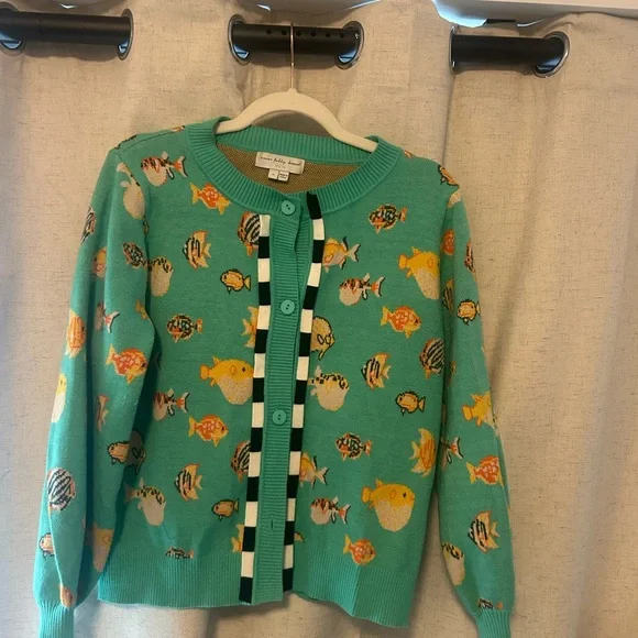 Never Fully Dressed Teal Fish Cardigan - Picture 2 of 5